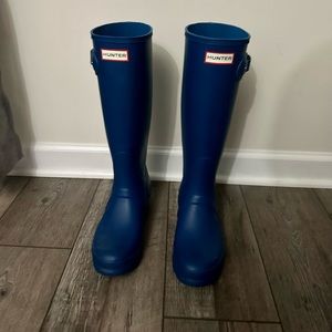 tall matte blue hunter boots